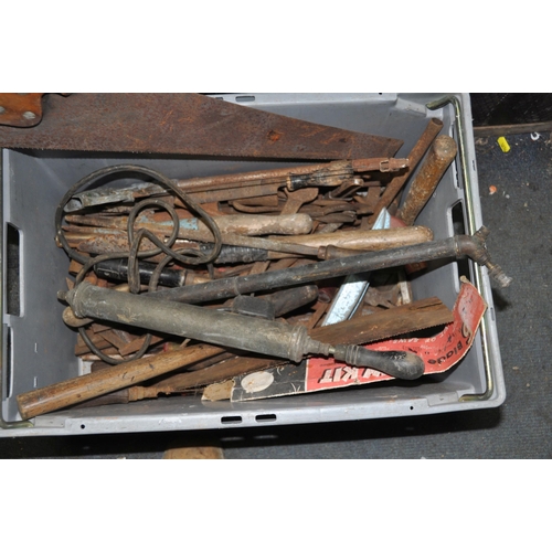 1064 - THREE TRAYS CONTAINING TOOLS including two pairs of Record bolt croppers, a Record Stilson, a Wolf M... 