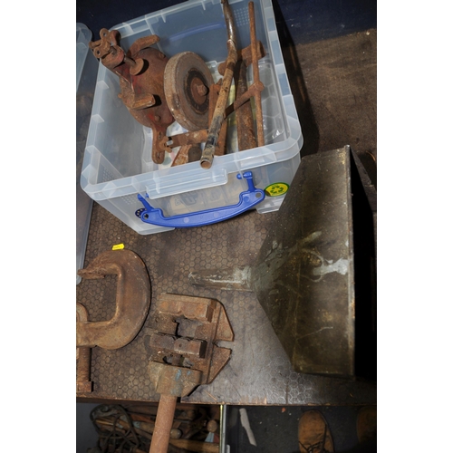 1064 - THREE TRAYS CONTAINING TOOLS including two pairs of Record bolt croppers, a Record Stilson, a Wolf M... 