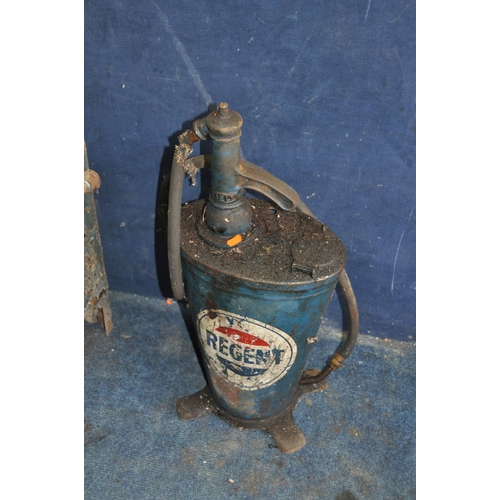 1066 - TWO VINTAGE OIL DISPENSERS including one with Regent decals (neither in working order)