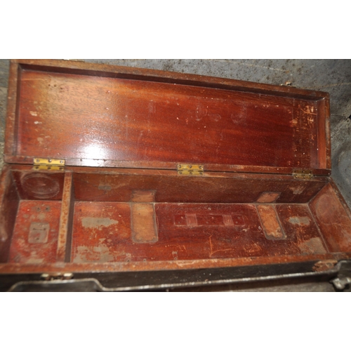 1067 - AN ALUMINIUM 'AMMO' BOX width 88cm depth 40cm height 16cm, a deed box (lock broken in), a wooden ins... 