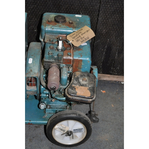 1082 - A VINTAGE SWAN GENERATOR rated at 1-2KVA with 110v and 230v outputs (engine pulls freely but hasn't ... 