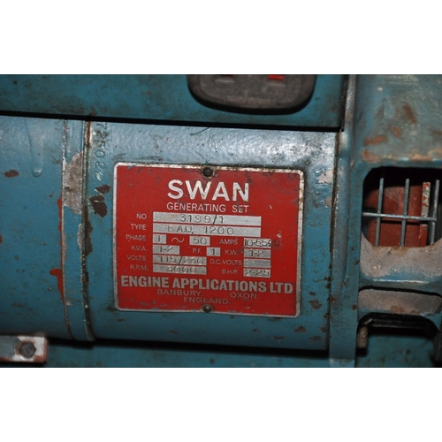 1082 - A VINTAGE SWAN GENERATOR rated at 1-2KVA with 110v and 230v outputs (engine pulls freely but hasn't ... 