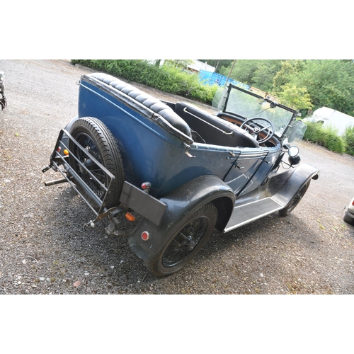 999 - A 1930's AUSTIN SIX OPEN TOURER FOUR SEATER CAR, in blue, Restoration project with side screens but ... 