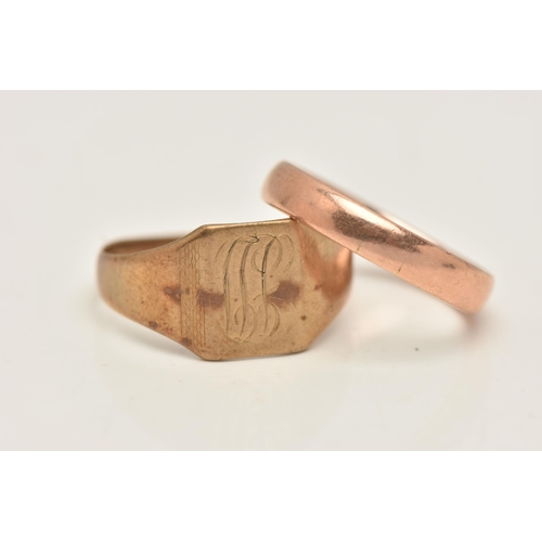 11 - TWO 9CT GOLD RINGS, the first a signet ring with monogram engraving, hallmarked 9ct Birmingham, ring... 