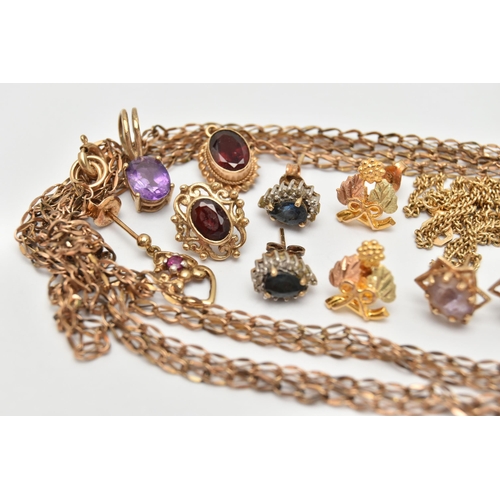 27 - A SELECTION OF JEWELLERY, to include two chain necklaces, three pairs of stud earrings, two single e... 