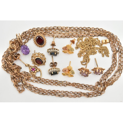 27 - A SELECTION OF JEWELLERY, to include two chain necklaces, three pairs of stud earrings, two single e... 