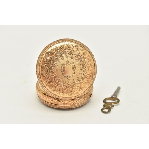 4 - A LATE VICTORIAN 18CT GOLD OPEN FACE POCKET WATCH, key wound movement, round gilt dial with floral d... 