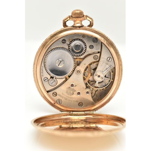 41 - THOMAS RUSSELL & SON OPEN FACE GOLD PLATED POCKET WATCH, the white face with black Roman numerals, s... 