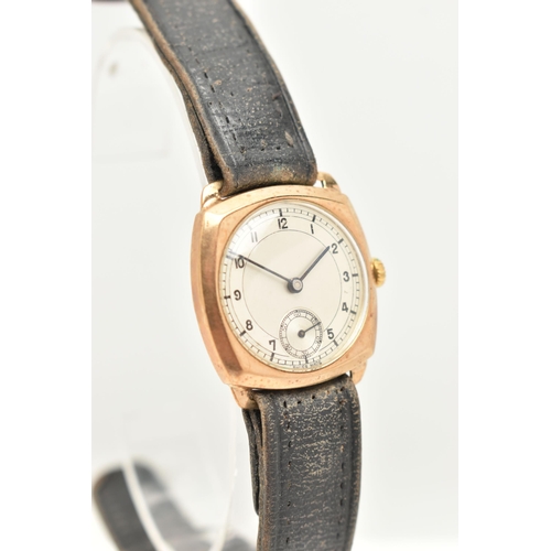 48 - A GENTS 9CT GOLD WRISTWATCH, manual wind, round silver Arabic numeral dial, subsidiary dial at the s... 