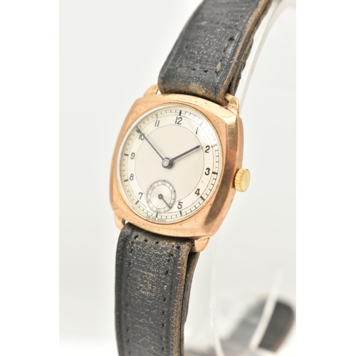 48 - A GENTS 9CT GOLD WRISTWATCH, manual wind, round silver Arabic numeral dial, subsidiary dial at the s... 