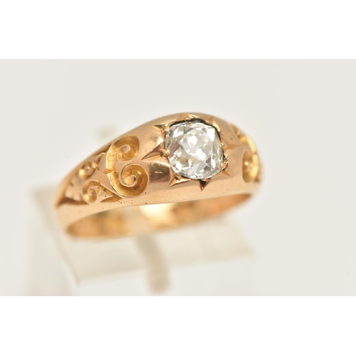 5 - A LATE VICTORIAN 18CT GOLD DIAMOND RING, a single old mine cut diamond, estimated diamond weight 0.8... 