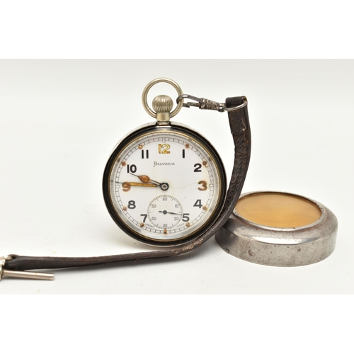 52 - A MILITARY ISSUE 'HELVETIA' OPEN FACE POCKET WATCH, base metal, manual wind open face watch, round w... 