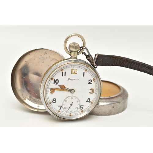 52 - A MILITARY ISSUE 'HELVETIA' OPEN FACE POCKET WATCH, base metal, manual wind open face watch, round w... 