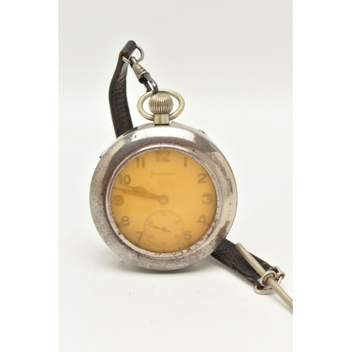 52 - A MILITARY ISSUE 'HELVETIA' OPEN FACE POCKET WATCH, base metal, manual wind open face watch, round w... 