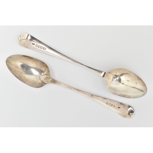 69 - TWO GEORGIAN SILVER SPOONS, Old English pattern spoons with engraved initials to the terminals, hall... 