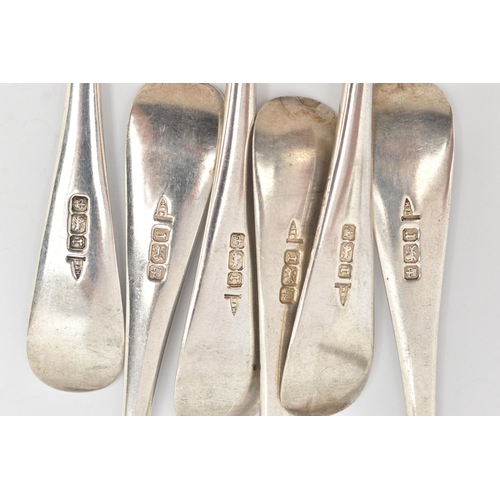 70 - A SET OF SIX SILVER TABLESPOONS, Hanoverian tablespoons, each hallmarked 'Walker & Hall' Sheffield 1... 