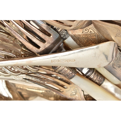 105 - A SELECTION OF SILVER FLATWARE AND A SELECTION OF SILVER PLATED WARE, to include five silver dessert... 