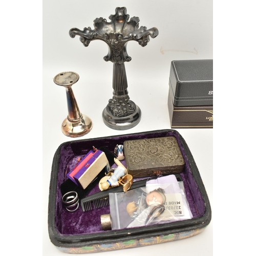 106 - A BOX OF ASSORTED ITEMS, to include a small quantity of white metal jewellery, some stamped silver, ... 