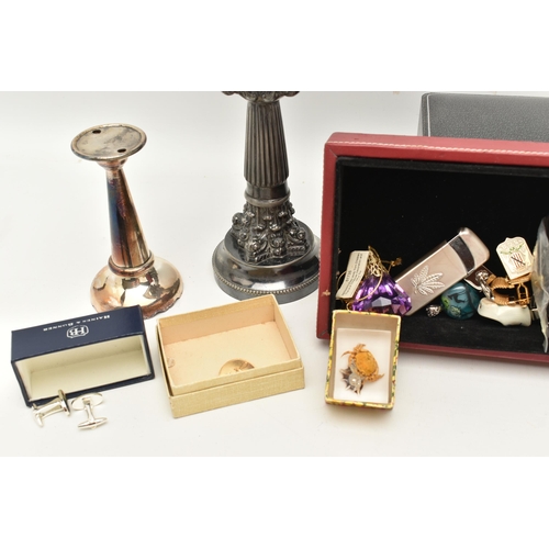 106 - A BOX OF ASSORTED ITEMS, to include a small quantity of white metal jewellery, some stamped silver, ... 