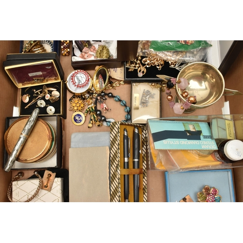 108 - A BOX OF ASSORTED SEMI-PRECIOUS JEWELLERY, COSTUME JEWELLERY AND ITEMS, to include a long single str... 