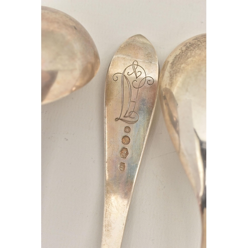 88 - ASSORTED WHITE METAL CUTLERY PIECES, Hanoverian pattern with engraved monogram, to include a ladle, ... 