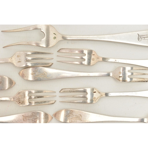 88 - ASSORTED WHITE METAL CUTLERY PIECES, Hanoverian pattern with engraved monogram, to include a ladle, ... 