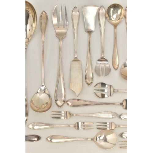 88 - ASSORTED WHITE METAL CUTLERY PIECES, Hanoverian pattern with engraved monogram, to include a ladle, ... 