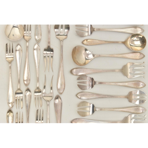 88 - ASSORTED WHITE METAL CUTLERY PIECES, Hanoverian pattern with engraved monogram, to include a ladle, ... 