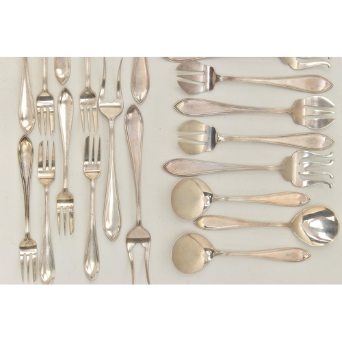 88 - ASSORTED WHITE METAL CUTLERY PIECES, Hanoverian pattern with engraved monogram, to include a ladle, ... 