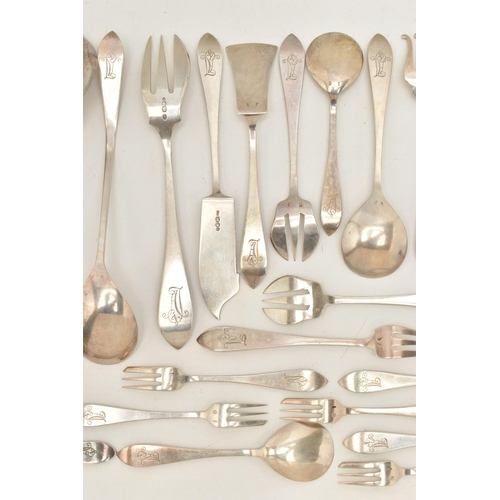 88 - ASSORTED WHITE METAL CUTLERY PIECES, Hanoverian pattern with engraved monogram, to include a ladle, ... 