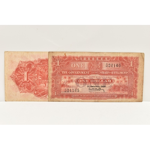 194 - STRAITS SETTLEMENTS PAIR OF ONE DOLLAR BANKNOTES N56 82906, P41 21165, Jan 1930 (some ware)