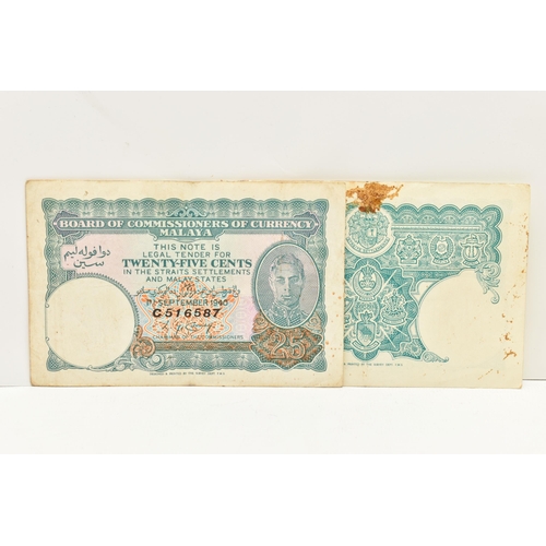 195 - MALAYA PAIR OF CURRENCY NOTES 1940, Twenty-Five Cents B154239, C516587 (condition commensurate with ... 