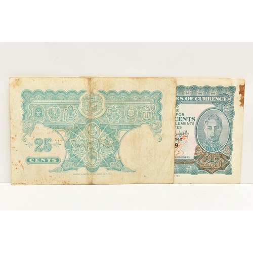 195 - MALAYA PAIR OF CURRENCY NOTES 1940, Twenty-Five Cents B154239, C516587 (condition commensurate with ... 