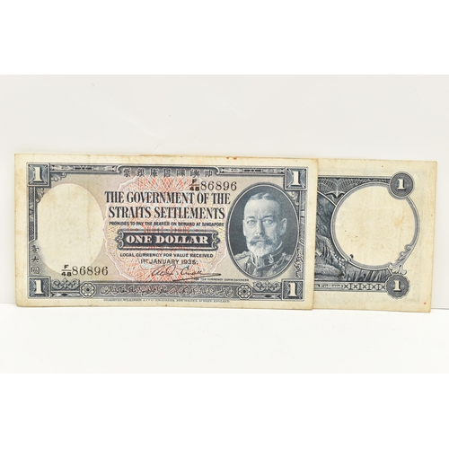 196 - THE GOVERMENT OF THE SRAITS SETTLEMENTS PAIR OF ONE DOLLAR BANKNOTES, Jan 1935 F/48 86896, K/77 2666... 