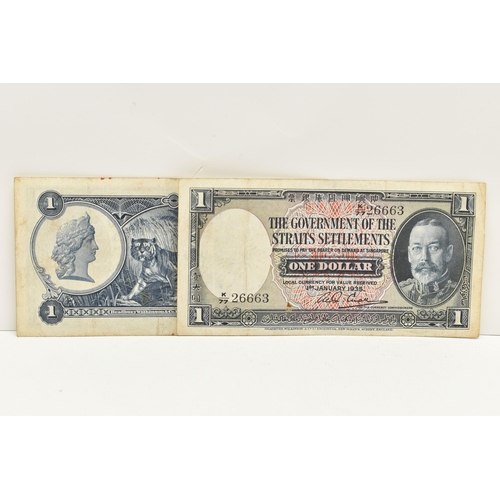 196 - THE GOVERMENT OF THE SRAITS SETTLEMENTS PAIR OF ONE DOLLAR BANKNOTES, Jan 1935 F/48 86896, K/77 2666... 