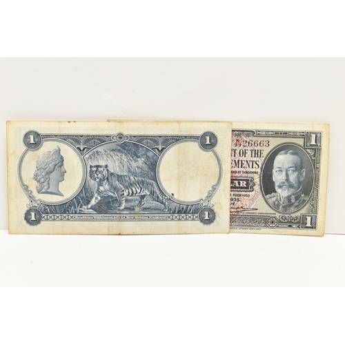 196 - THE GOVERMENT OF THE SRAITS SETTLEMENTS PAIR OF ONE DOLLAR BANKNOTES, Jan 1935 F/48 86896, K/77 2666... 