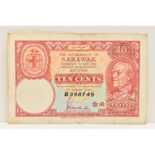 199 - GOVERMENT OF SARAWAK 10 CENTS BANKNOTE, 1st August 1940, B398749 (slight soiling both sides has cent... 