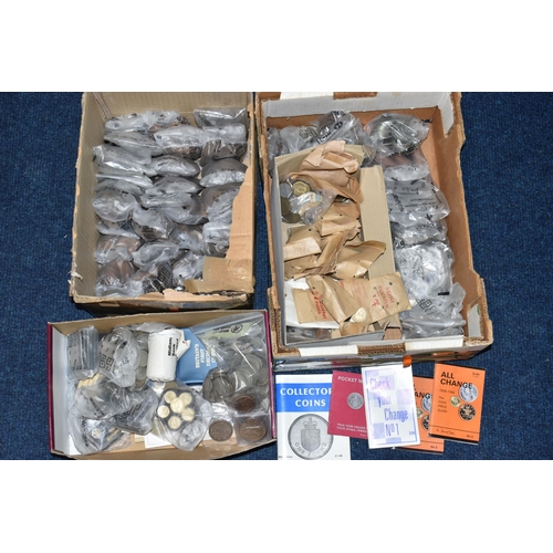 210 - TWO CARDBOARD BOXES AND A SHOE BOX OF MIXED COINAGE, to include over 1300 grams of mixed fineness Si... 