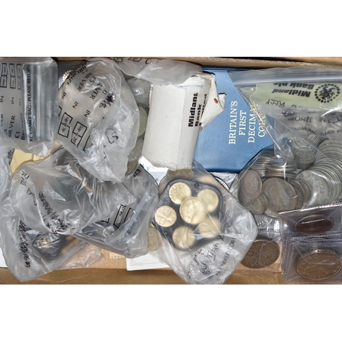 210 - TWO CARDBOARD BOXES AND A SHOE BOX OF MIXED COINAGE, to include over 1300 grams of mixed fineness Si... 