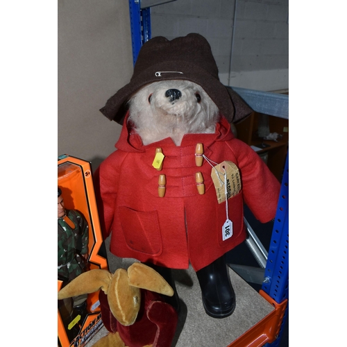 301 - A VINTAGE GABRIELLE DESIGN PADDINGTON BEAR AND TWO TOYS, Paddington with label to back seam has a re... 