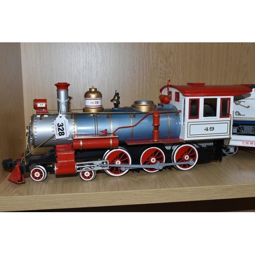 328 - AN UNBOXED BACHMANN G SCALE 2-6-0 LOCOMOTIVE AND TENDER, 'Emmett Kelly Jr. Circus', No.49, red, whit... 