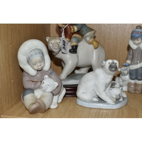 340 - A GROUP OF FOUR LLADRO FIGURES, comprising a Lladro Grés Eskimo riders, model no 2270 with wooden pl... 