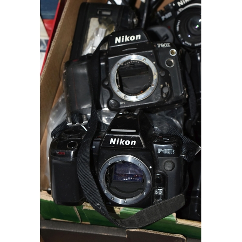 346 - A BOX OF NIKON CAMERAS to include an F4, four F90X, four F301, F501, F801S, two F801, N90S, and AF22... 