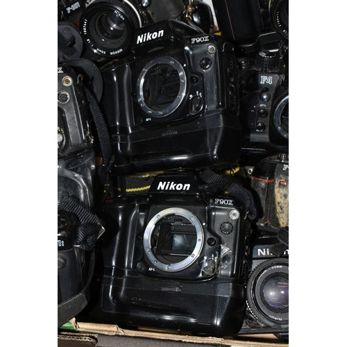 346 - A BOX OF NIKON CAMERAS to include an F4, four F90X, four F301, F501, F801S, two F801, N90S, and AF22... 