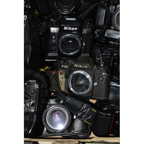 346 - A BOX OF NIKON CAMERAS to include an F4, four F90X, four F301, F501, F801S, two F801, N90S, and AF22... 