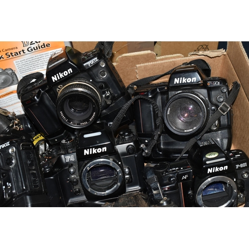 346 - A BOX OF NIKON CAMERAS to include an F4, four F90X, four F301, F501, F801S, two F801, N90S, and AF22... 