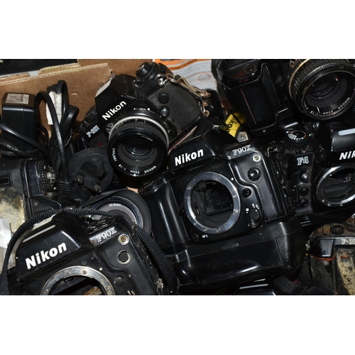 346 - A BOX OF NIKON CAMERAS to include an F4, four F90X, four F301, F501, F801S, two F801, N90S, and AF22... 