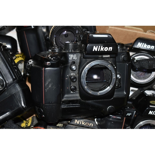 346 - A BOX OF NIKON CAMERAS to include an F4, four F90X, four F301, F501, F801S, two F801, N90S, and AF22... 