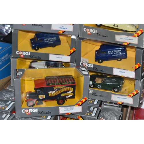 351 - THIRTY BOXED CORGI CLASSICS DIE CAST MODEL CARS, TO INCLUDE Jaguar XK no. 819, Thornycraft no. C867,... 