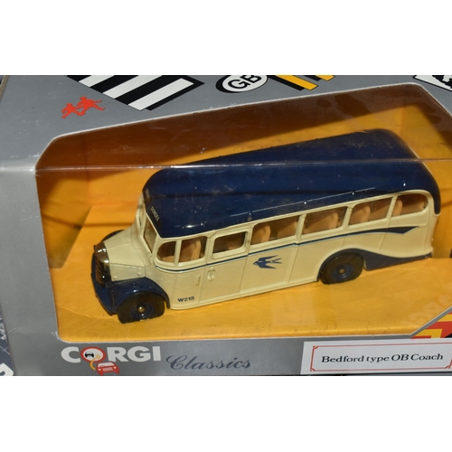 356 - A TRAY OF BOXED CORGI CLASSICS DIECAST BEDFORD TYPE OB COACH MODELS, to include C949/1, C949/5, C949... 